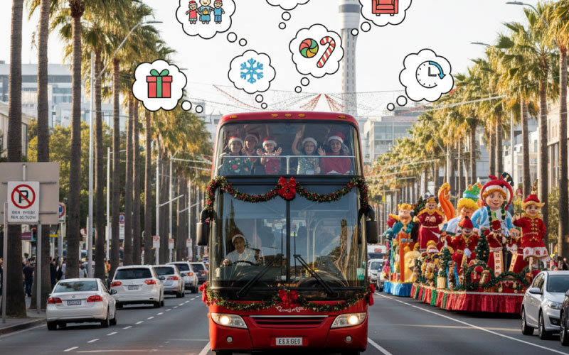 Book Your Coach to Auckland
Santa Parade – Leave the Parking Stress Behind + 7 Joyful Reasons