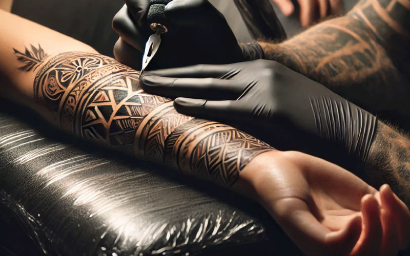 closeup of someone getting a Maori tattoo, Maori tattoos, October 2024, NZ