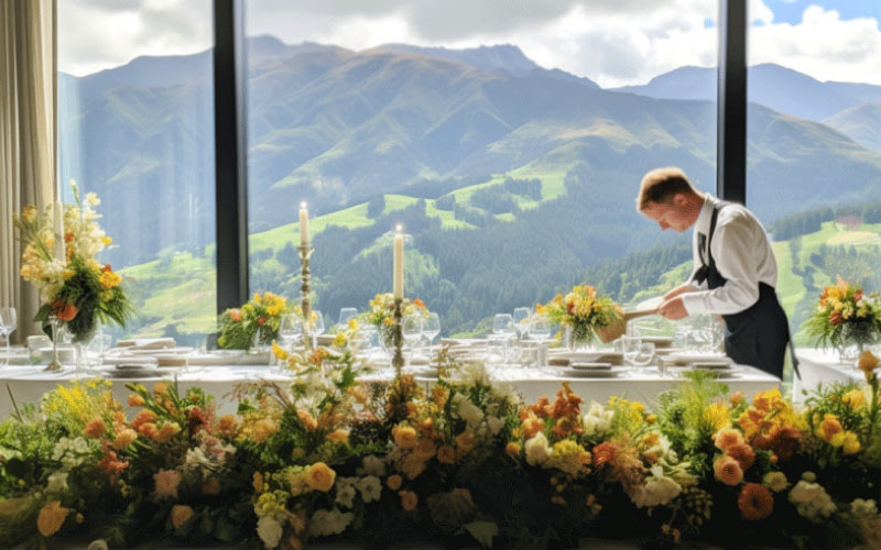 event organiser supervising set up for a major banquet, Auckland suppliers, November 2024, NZ