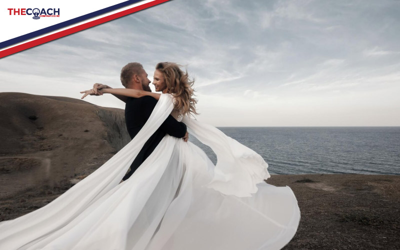 couple getting married outdoors with a  great view as a backdrop, NZ destination wedding, August 2024, NZ