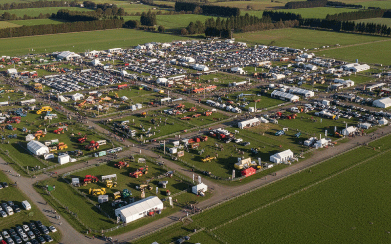 B2B agribusiness groups arriving by coach at Mystery Creek Events Centre for Fieldays 2026 Hamilton New Zealand