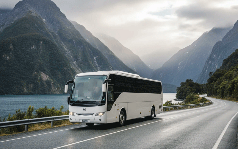 Corporate delegates boarding a managed coach for a New Zealand winter conference in Auckland Wellington or Christchurch