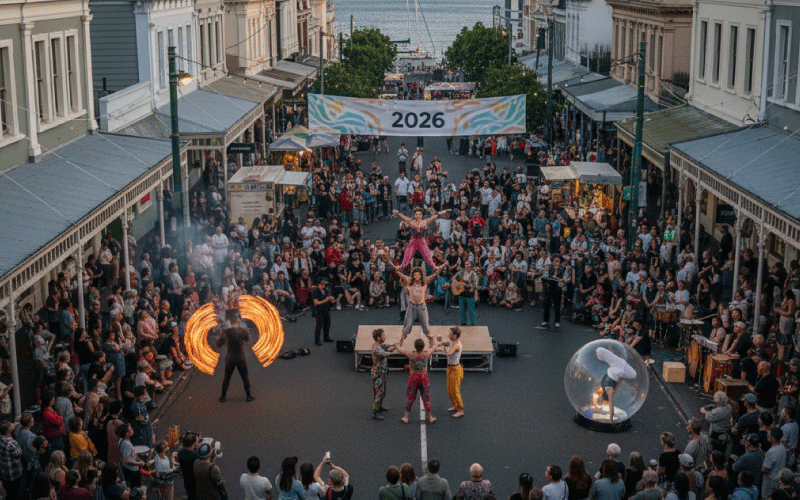 Street performance at Wellington Fringe Festival 2026, Wellington city