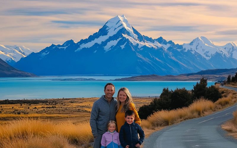 Family posing together on South Island, NZ dream trip, December 2024, NZ