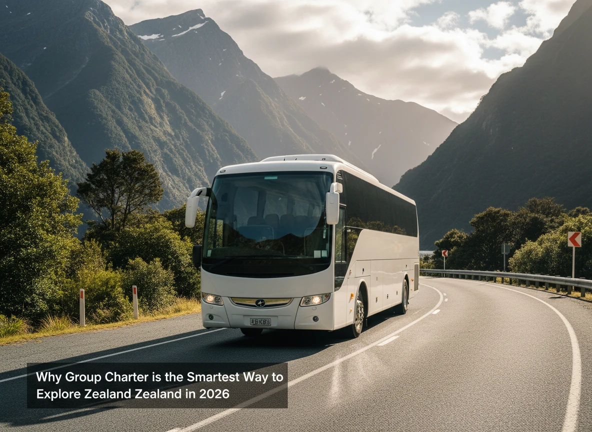Group charter coach travelling through New Zealand's breathtaking landscapes in 2026