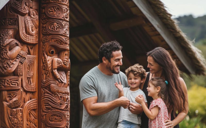 family visiting Maori cultural sites/museums, family trip, August 2024, NZ